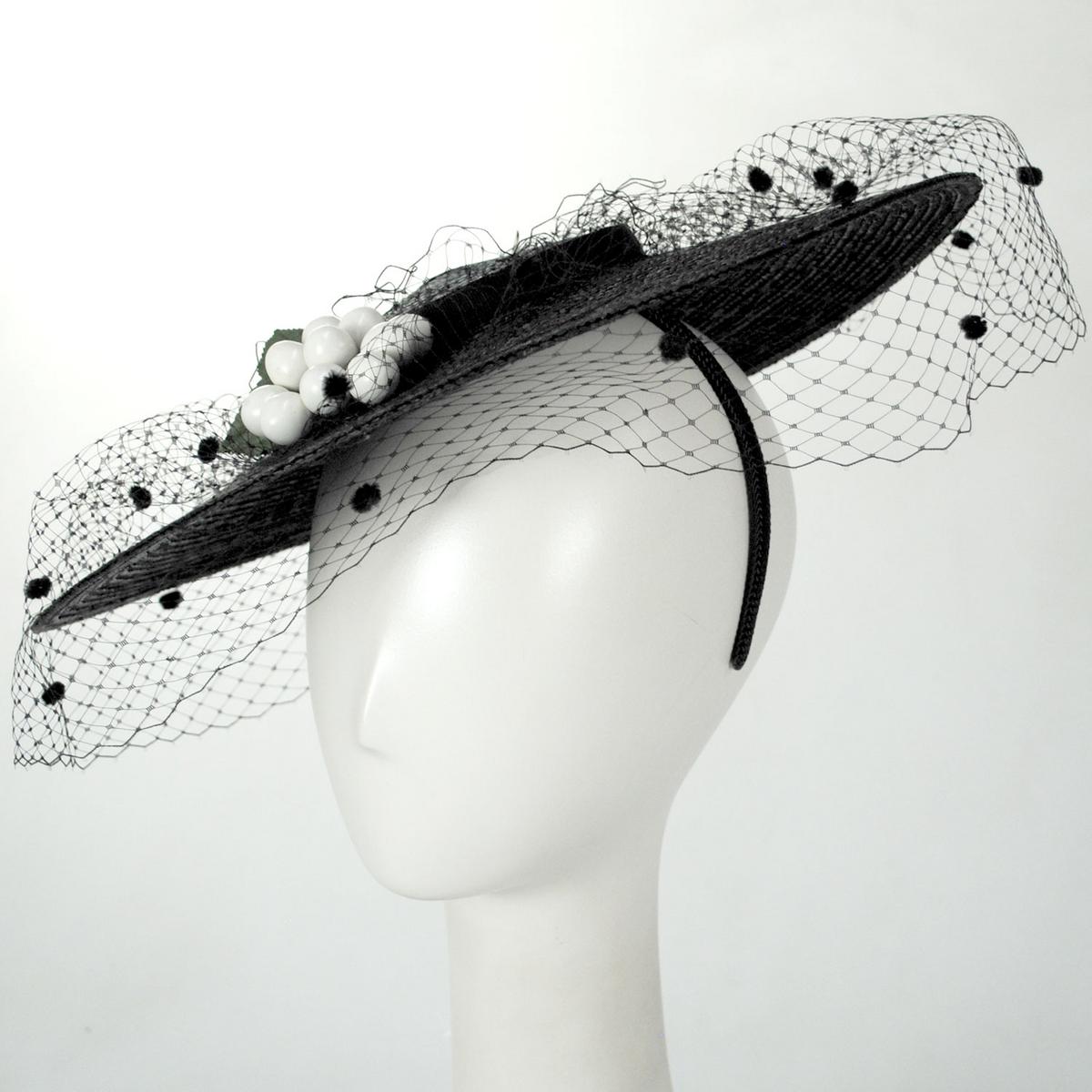 Jeanne Marie | White Cherries Milan Straw Cartwheel Dress Hat | 122446 | profile | BLACK/WHITE CHERRY