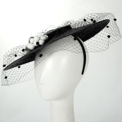 Jeanne Marie | White Cherries Milan Straw Cartwheel Dress Hat | 122446 | profile | BLACK/WHITE CHERRY