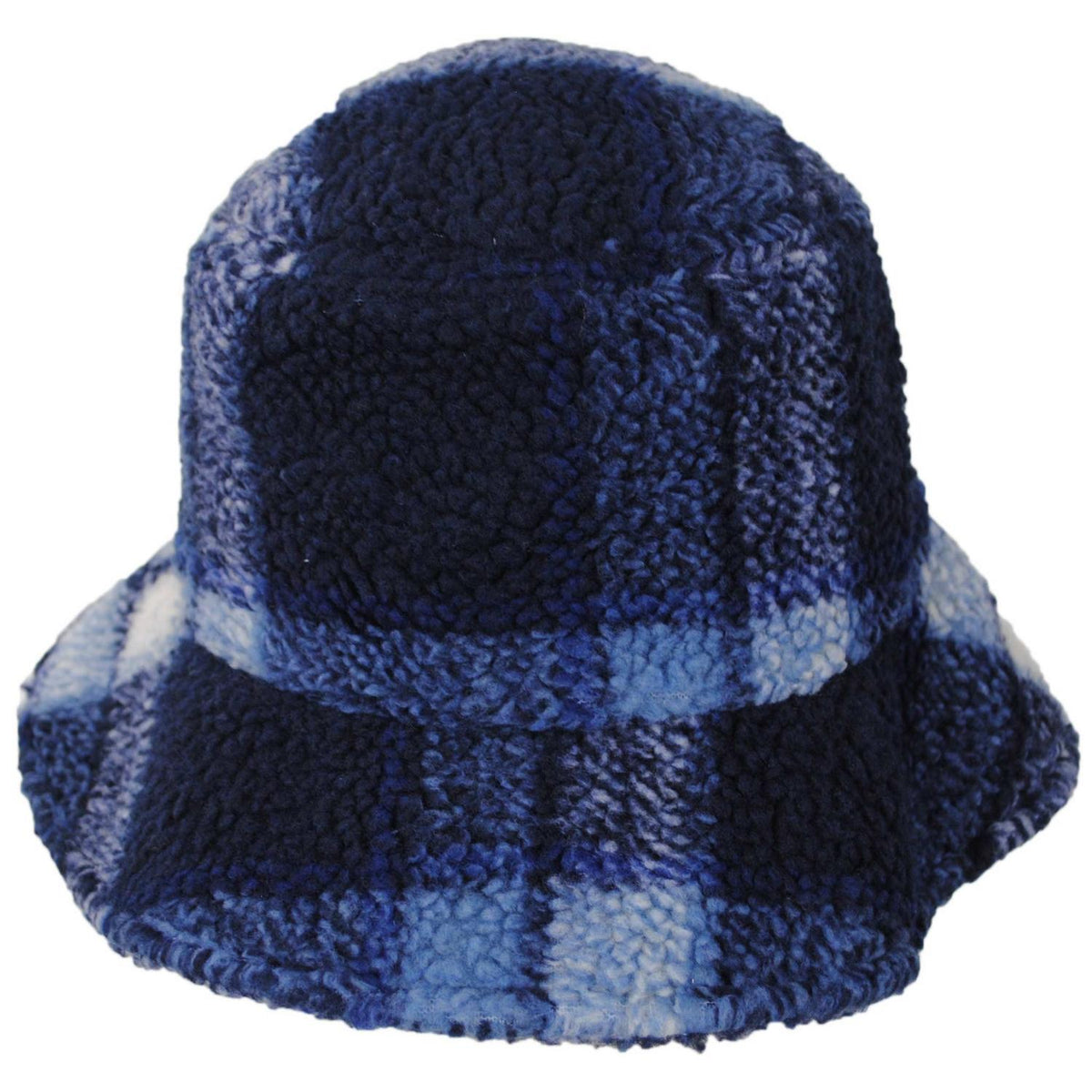 BRIXTON HATS | Ellee Faux Sherpa Plaid Bucket Hat | 185565 | front | CLASSIC NAVY PLAID