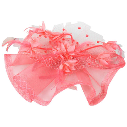 Sophia | Floral Feathered Mesh Fascinator Hat | 122906 | lead | CORAL