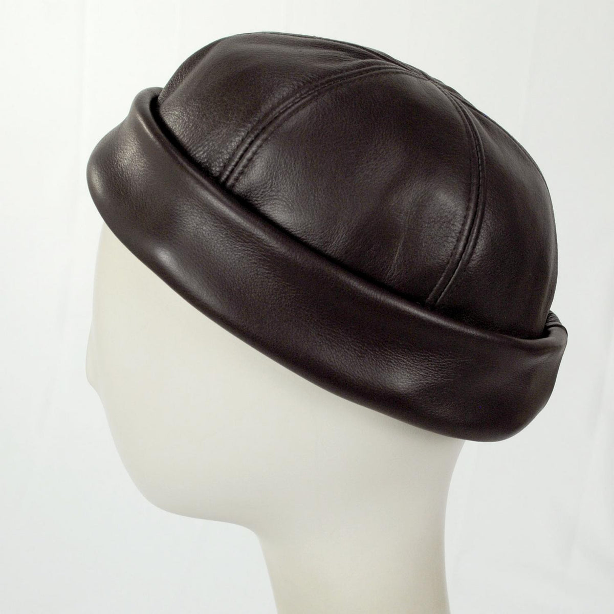 NEW YORK HAT CO | Six Panel Leather Skull Cap Beanie Hat | 142001 | profile | BROWN