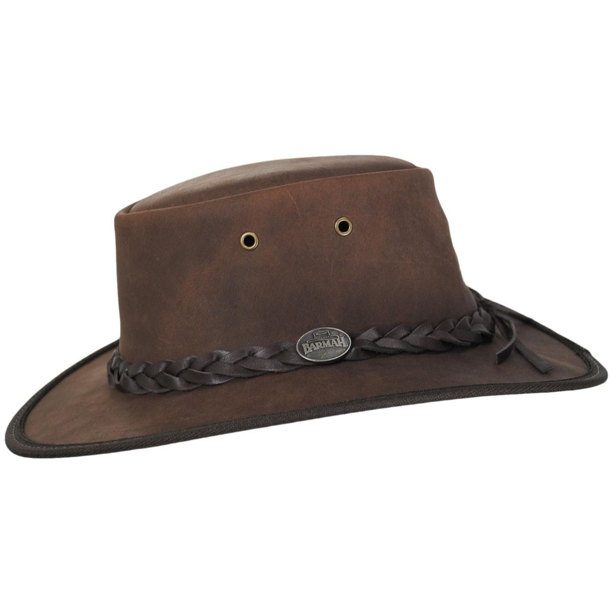 Barmah | Bronco Cattle Leather Foldaway Drover Hat | 400905 | profile | BROWN