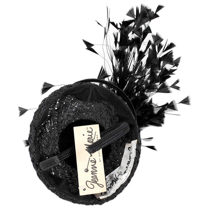 Jeanne Marie | Rainbow Feathers Parasisal Straw Pillbox Hat | 122444 | under | BLACK/BLACK