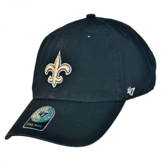 47 Brand | New Orleans Saints NFL Clean Up Strapback Baseball Cap Dad Hat | 203660 | lead | BLACK