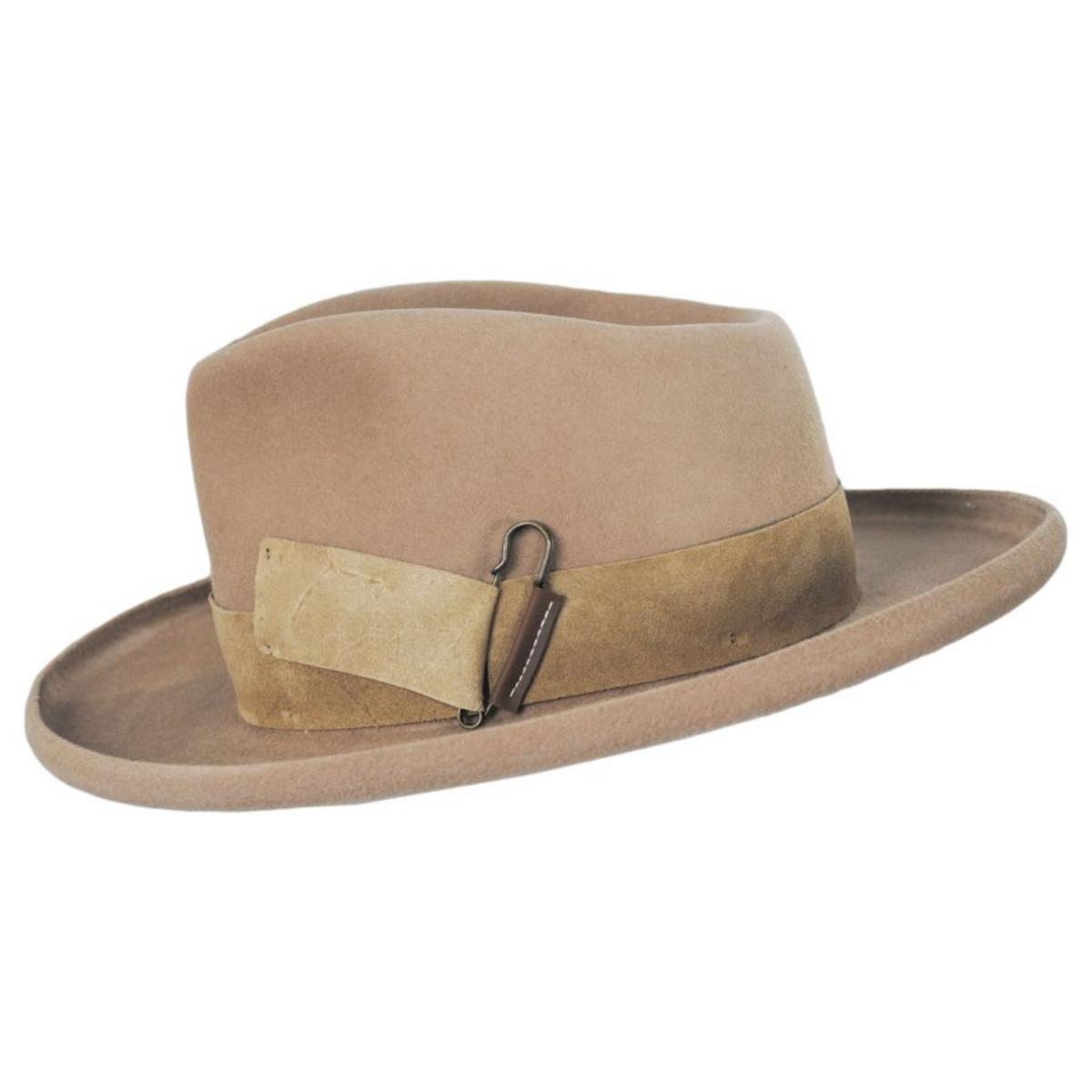 Renegade | Casville Pencil Curl Brim Wool Felt Fedora Hat | 130383 | profile | FAWN