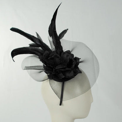 Sophia | Peony and Feathers Fascinator Hat | 122907 | profile | BLACK