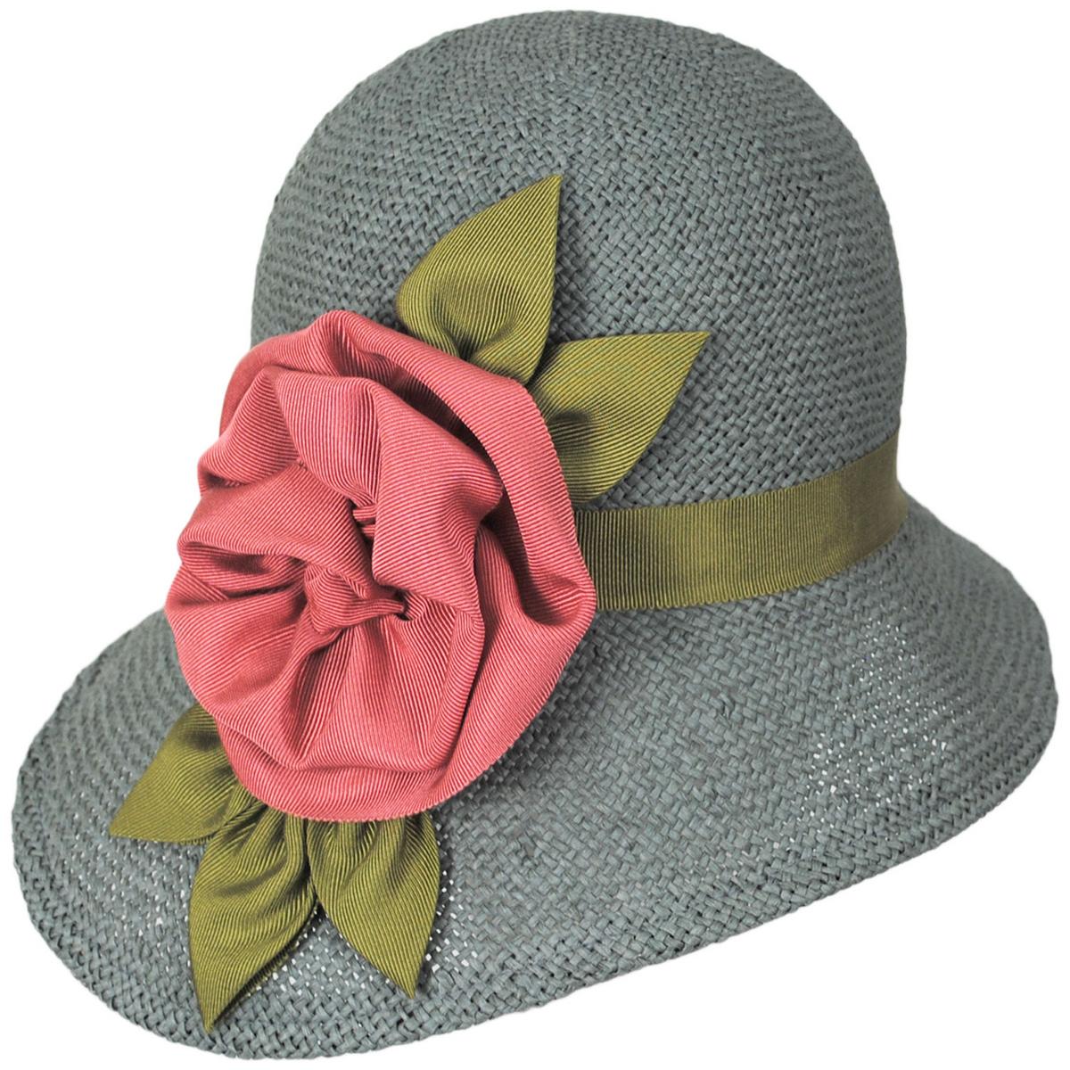 Kathy Jeanne | Ribbon Rosette Twisted Toyo Straw Cloche Hat | 100716 | lead | GRAY