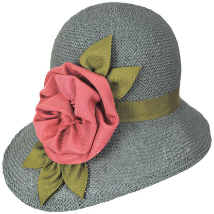 Kathy Jeanne | Ribbon Rosette Twisted Toyo Straw Cloche Hat | 100716 | lead | GRAY