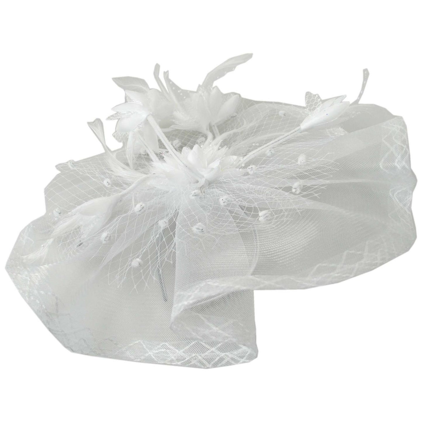 Sophia | Floral Feathered Mesh Fascinator Hat | 122906 | lead | WHITE