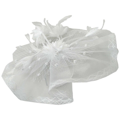 Sophia | Floral Feathered Mesh Fascinator Hat | 122906 | lead | WHITE