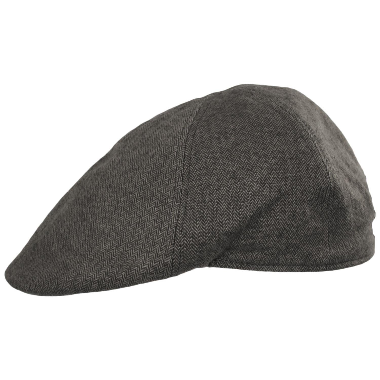 Baskerville Hat Company | Newport Cotton Herringbone Duckbill Ivy Cap | 167679 | profile | BLACK/GREY