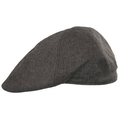 Baskerville Hat Company | Newport Cotton Herringbone Duckbill Ivy Cap | 167679 | profile | BLACK/GREY