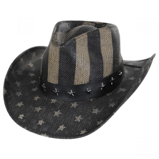 Kenny K | USA Flag Toyo Straw Western Hat | 102224 | lead | BLACK WASH