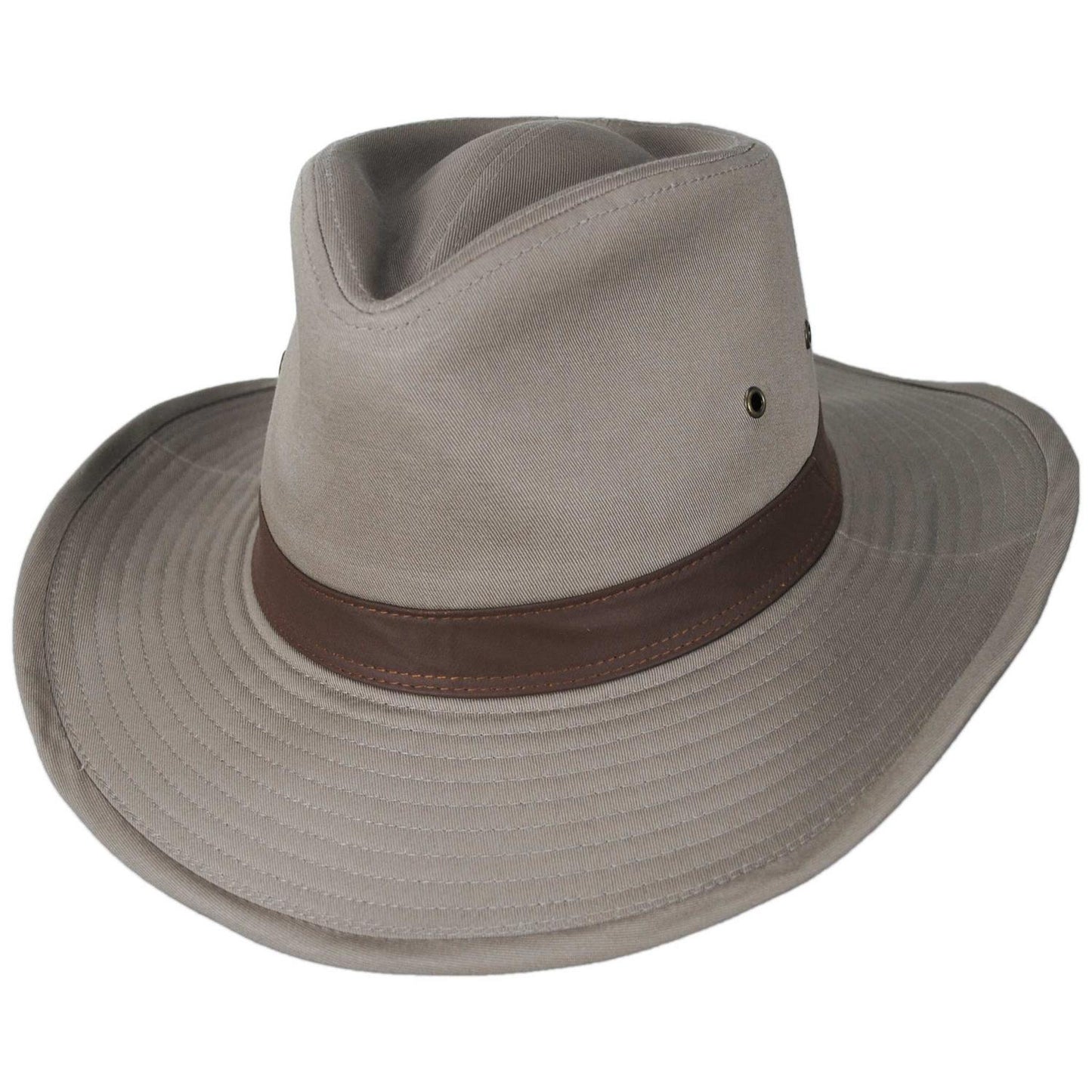 Dorfman Pacific | Cotton Twill Outback Fedora Hat | 400232 | lead | KHAKI
