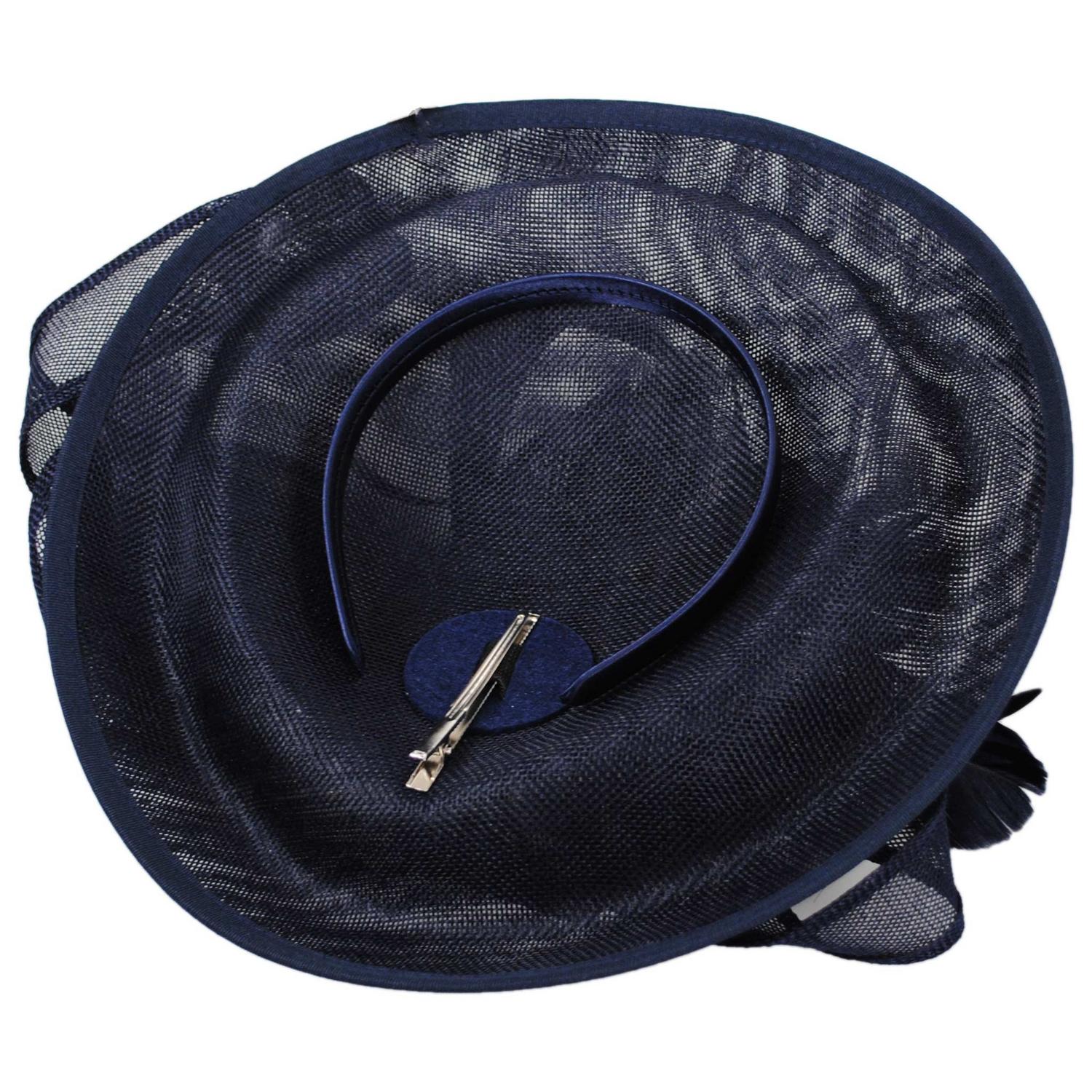Sophia | Ribbon & Flax Linen Fabric Fascinator Hat | 122904 | under | NAVY