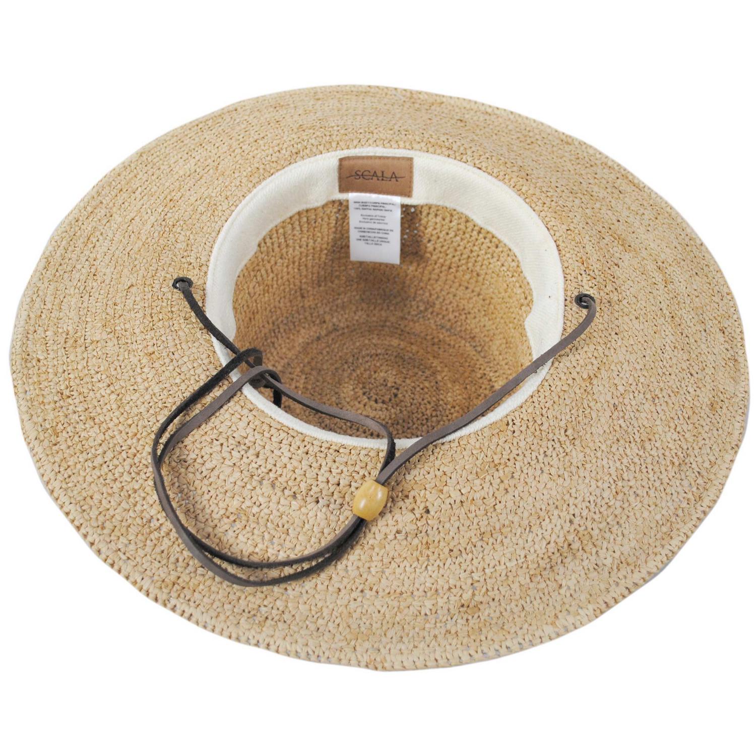 Scala | Crocheted Raffia Straw Floppy Chincord Hat – Village Hat Shop