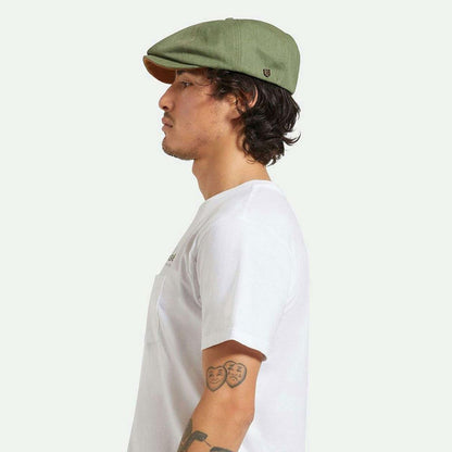 BRIXTON HATS | Fender Factory Cotton Herringbone Brood Newsboy Cap | 161573 | lsmone | OLIVE SURPLUS