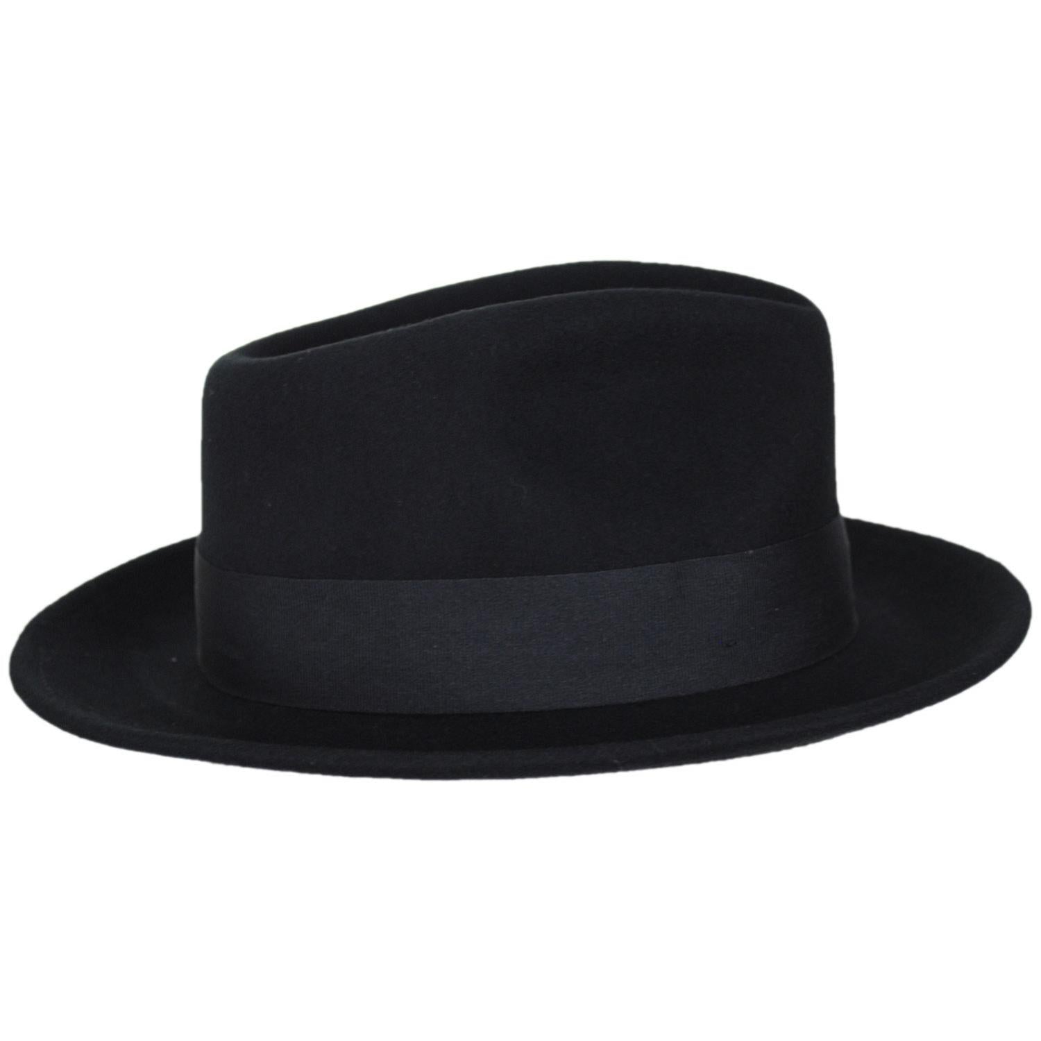 Jaxon Hats | C-Crown Crushable Wool Felt Fedora Hat | 135003 | profiletwo | BLACK