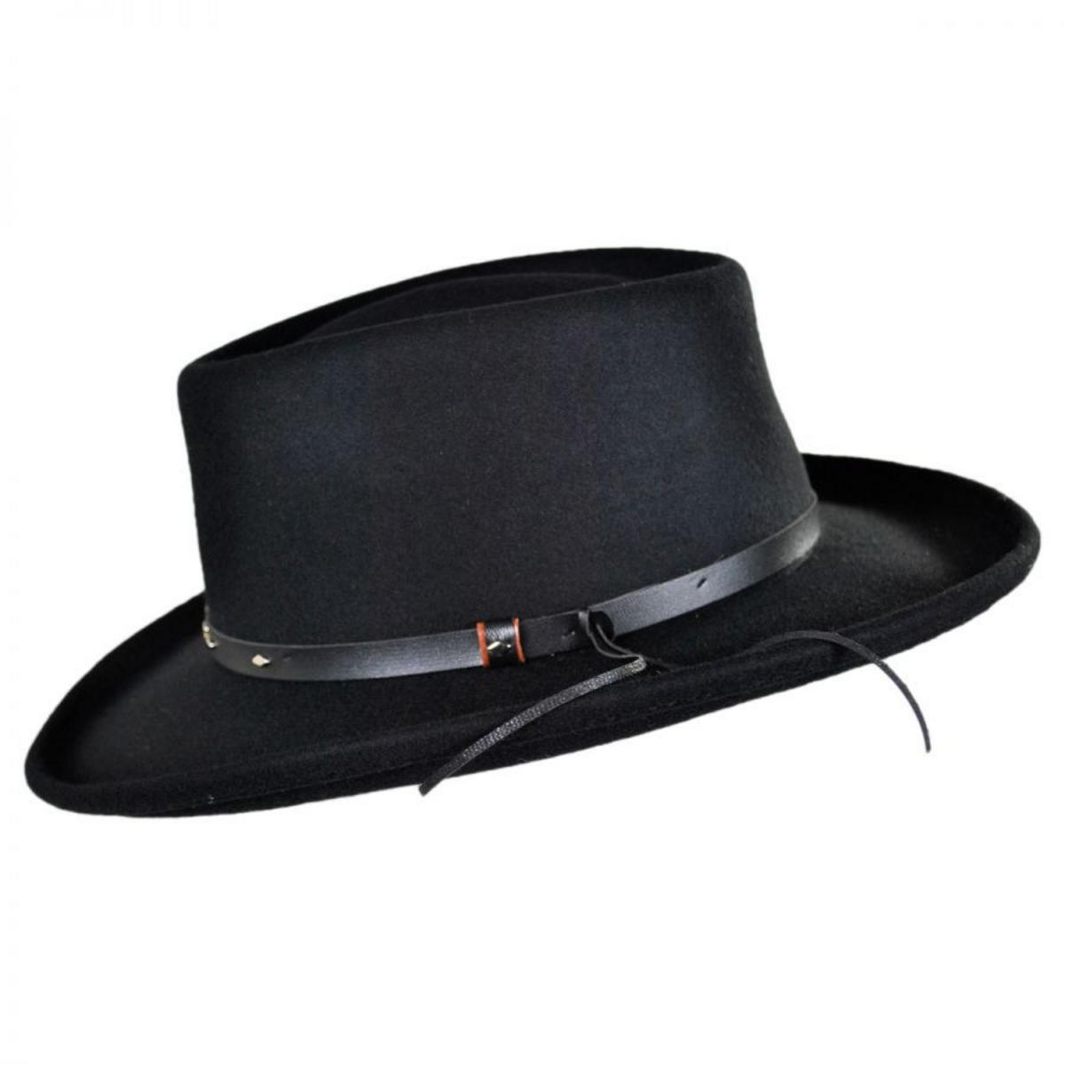 Conner | Leather Conch Band Wool Felt Gambler Hat | 130912 | profile | BLACK
