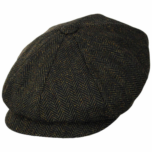 Jaxon Hats | Bird Rock Herringbone Wool Blend Newsboy Cap | 167572 | lead | OLIVE GREEN