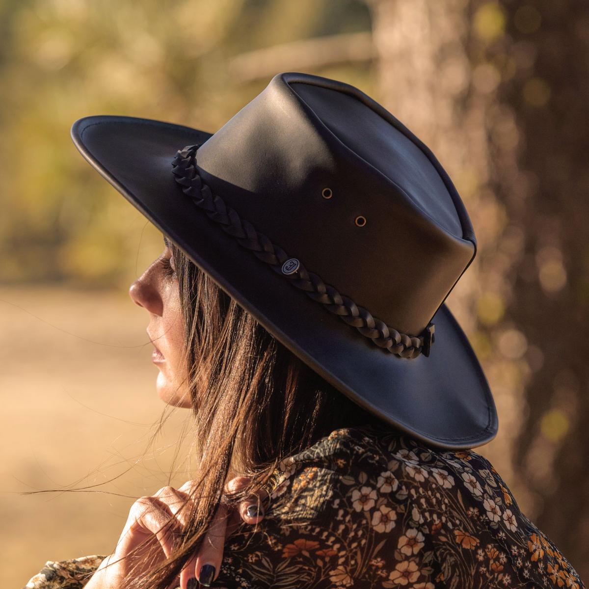 Jaxon Hats | Crusher Leather Outback Hat | 147202 | lsfone | BROWN