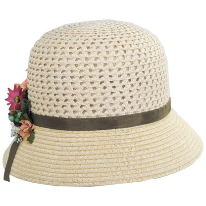 Toucan Collection | Toyo Straw Mum Flower Cloche Hat - Made to Order | 104856 | front | NATURAL