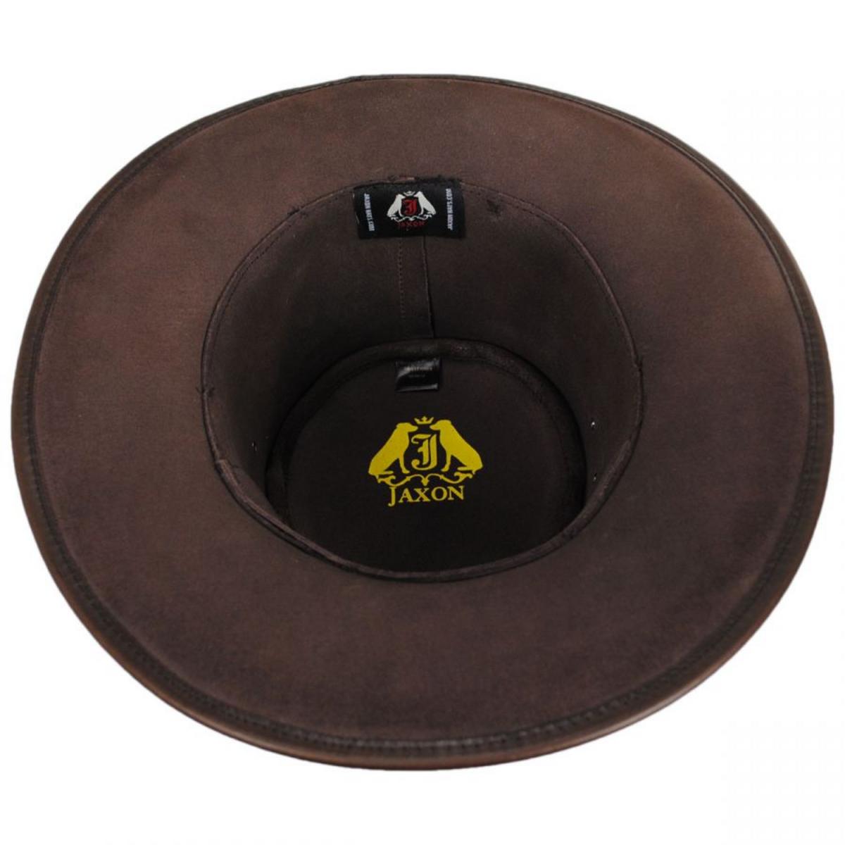 Jaxon Hats | Crusher Leather Outback Hat | 147202 | under | BROWN
