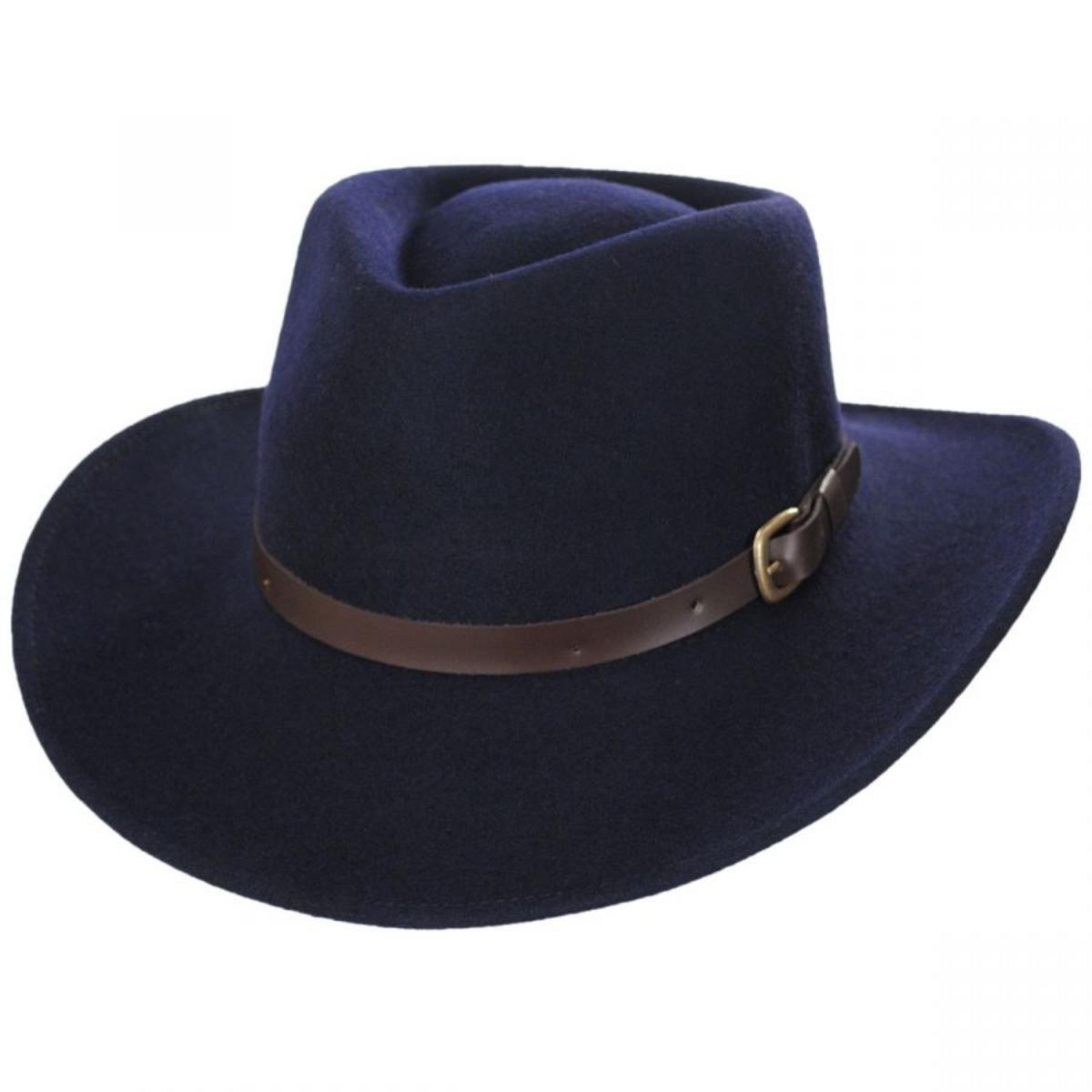 Bigalli | Melbourne Crushable Wool Felt Outback Hat | 131414 | lead | NAVY