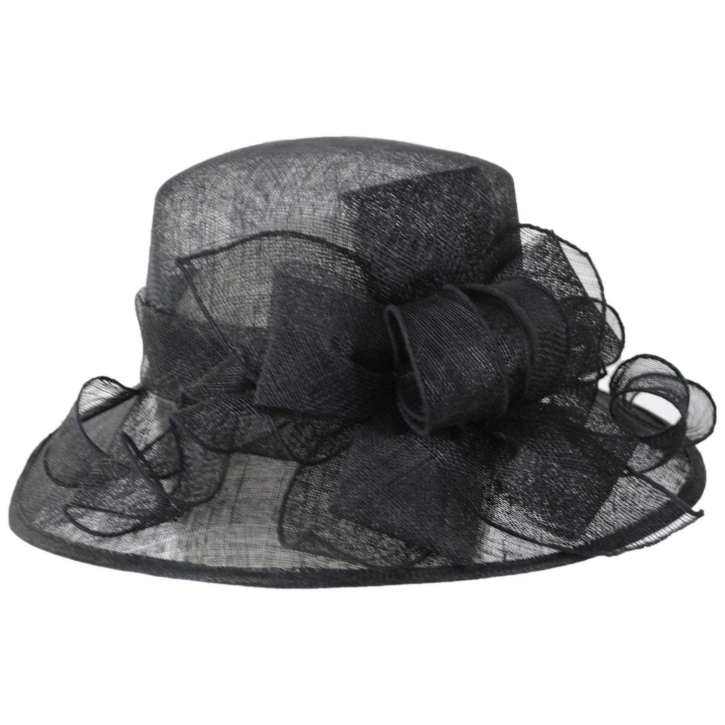 C.C Hats | Bow & Swirls Sinamay Straw Boater Dress Hat | 124268 | profile | BLACK