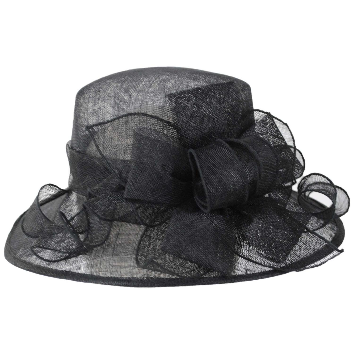 C.C Hats | Bow & Swirls Sinamay Straw Boater Dress Hat | 124268 | profile | BLACK