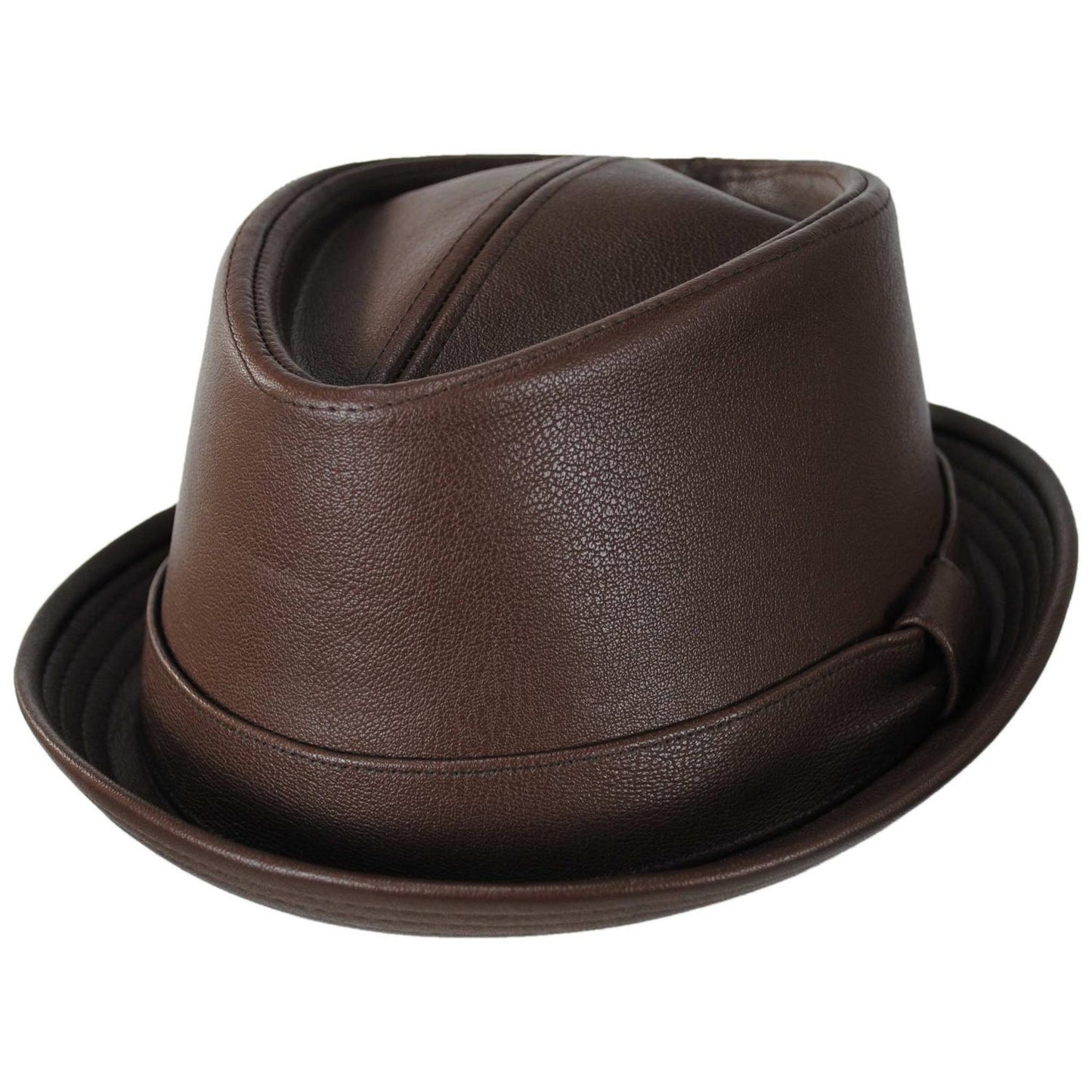 Stacy Adams | Vincent Vegan Leather Diamond Crown Fedora Hat | 140241 | lead | BROWN
