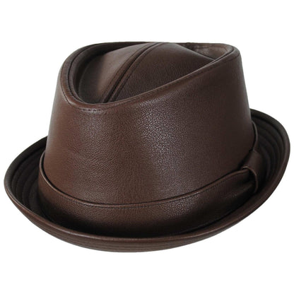 Stacy Adams | Vincent Vegan Leather Diamond Crown Fedora Hat | 140241 | lead | BROWN
