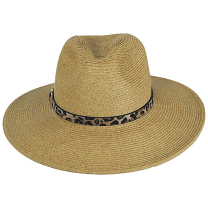 Leopard Band Toyo Straw Safari Fedora Hat