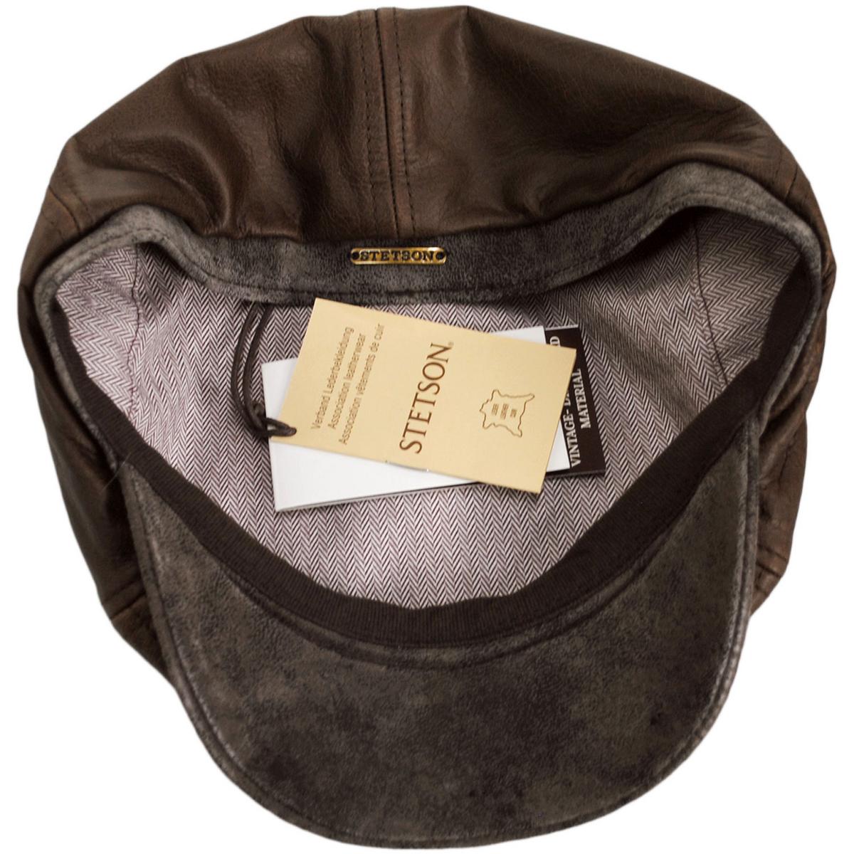 Stetson | Six-Panel Leather Newsboy Cap | 160326 | under | BROWN