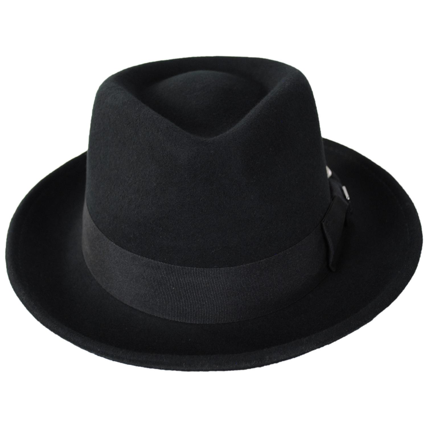 Stacy Adams | Mickey Wool Felt Fedora Hat | 130425 | front | BLACK/WHITE