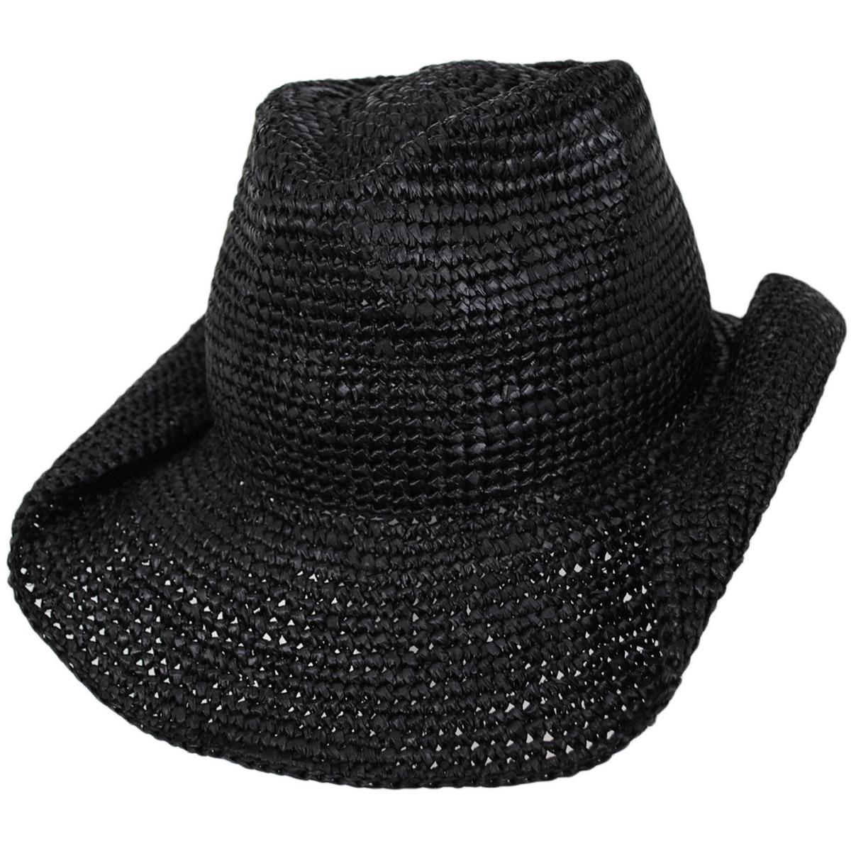 NIKKI BEACH | Diano Crochet Raffia Straw Western Hat | 102672 | lead | BLACK