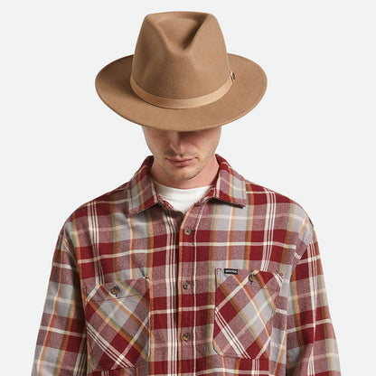 BRIXTON HATS | Messer Packable Wool Felt Fedora Hat - Khaki | 135639FW25 | lsmone | KHAKI/KHAKI