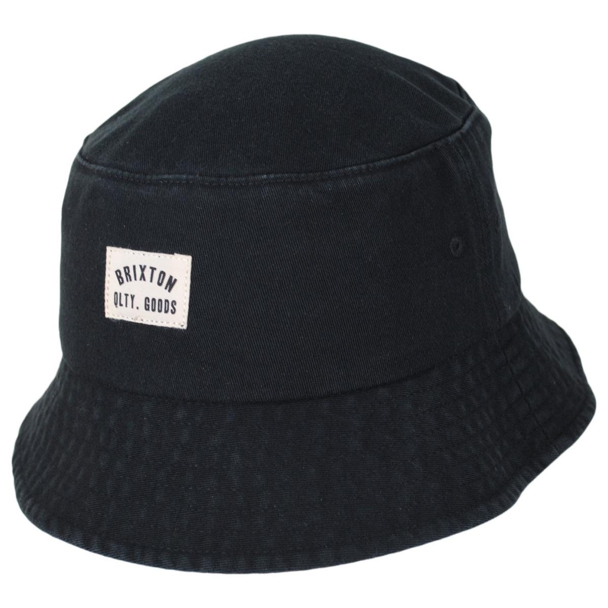 BRIXTON HATS | Woodburn Cotton Packable Bucket Hat | 185553 | lead | BLACK SOL WASH