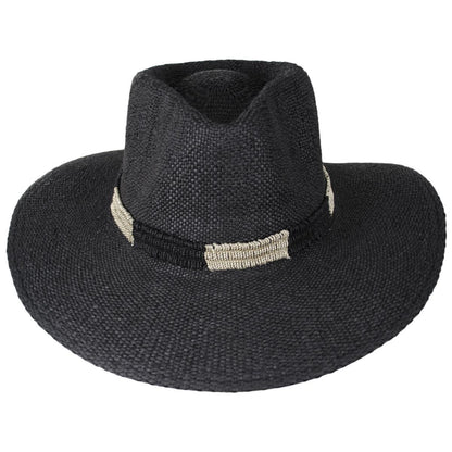 NIKKI BEACH | Angelina Toyo Straw Fedora Hat | 102660 | front | BLACK