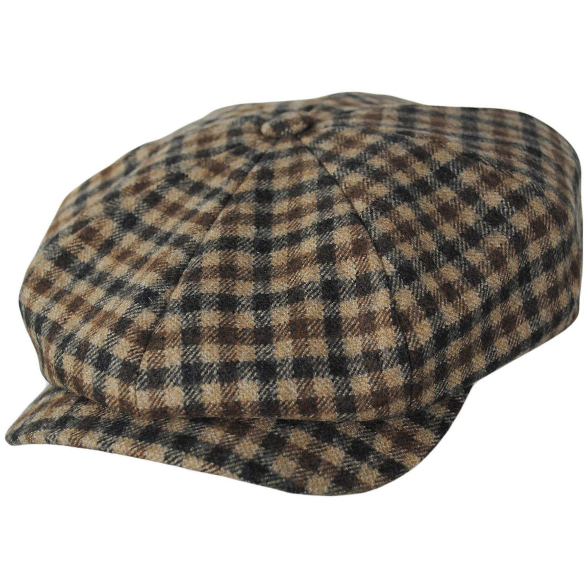 Wigens Caps | Pepita Check Wool Retro Newsboy Cap | 161977 | lead | BROWN