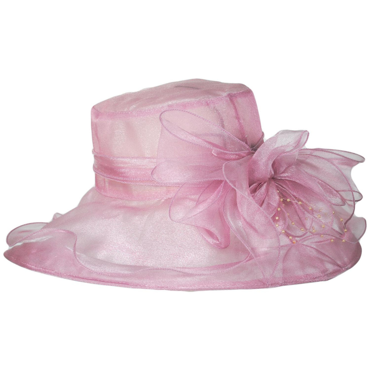 San Diego Hat Company | Organza Pearl Boater Dress Hat | 121052 | profile | PINK