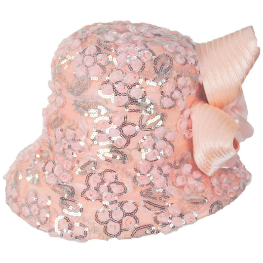 Whittall & Shon | Sequin Rosettes Satin Cloche Hat | 124290 | lead | SEQUIN ROSE