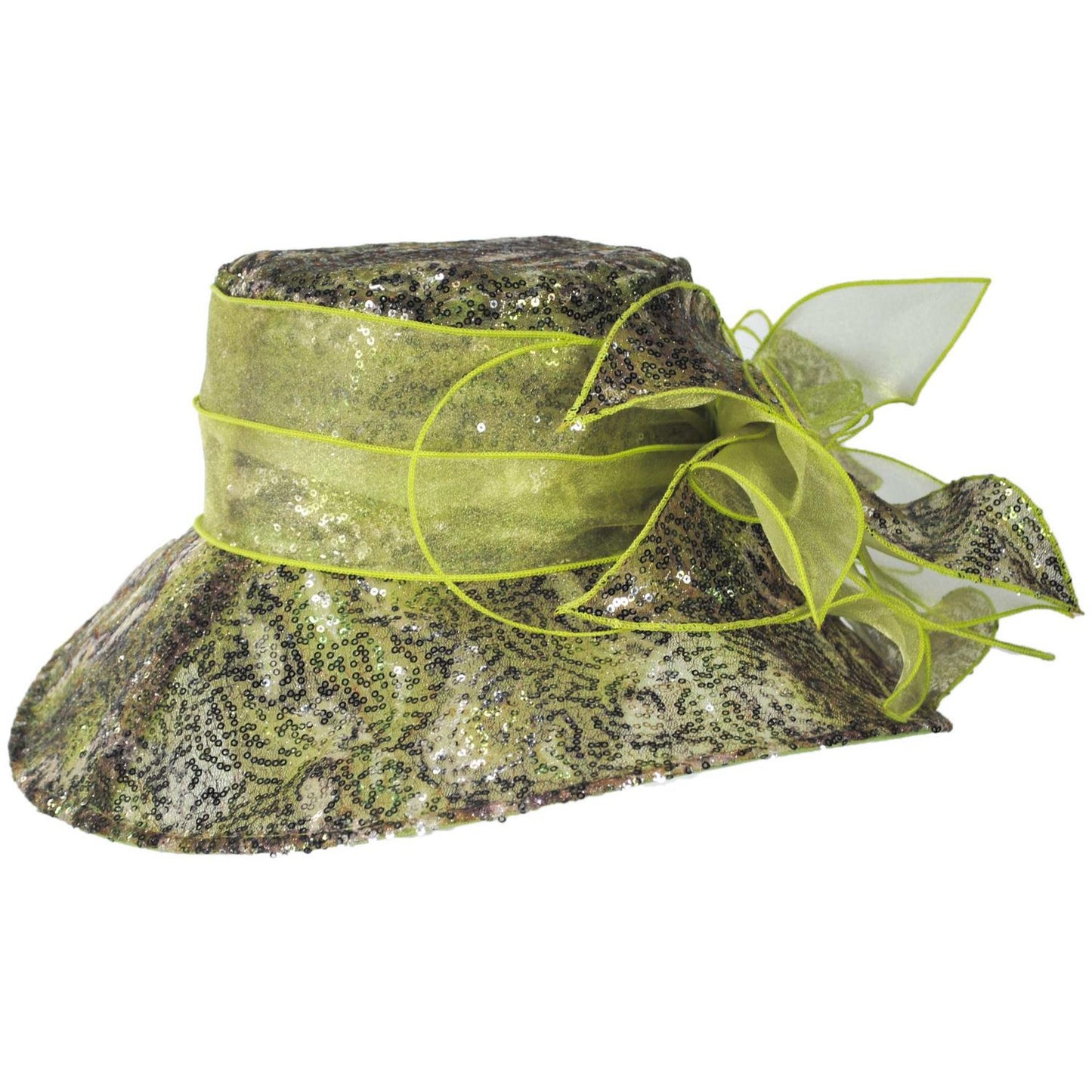 Something Special | Two Tone Sequin Organza Boater Dress Hat | 121337 | profile | GREEN/PURPLE