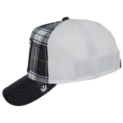 Goorin Bros | Cow British Plaid Mesh Trucker Snapback Baseball Cap | 200661 | profile | NAVY