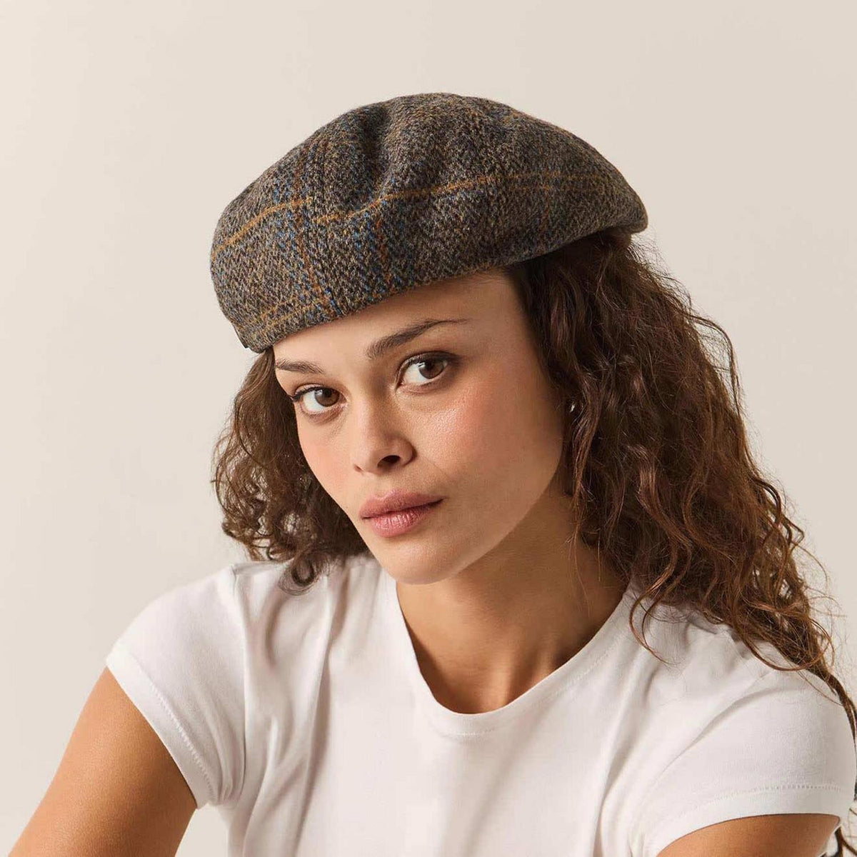 BRIXTON HATS | Brood Wool Blend Herringbone Plaid Newsboy Cap | 161586 | lsfone | SLATE BLUE/SEPIA/ORANGE