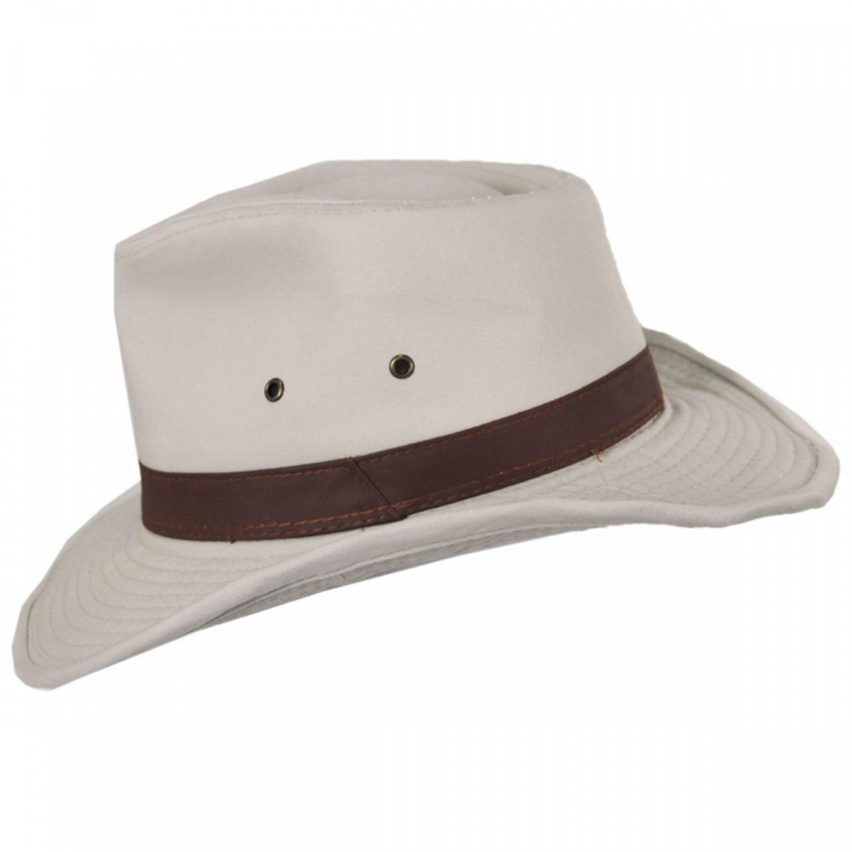 Dorfman Pacific | Cotton Twill Outback Fedora Hat | 400232 | profile | PUTTY