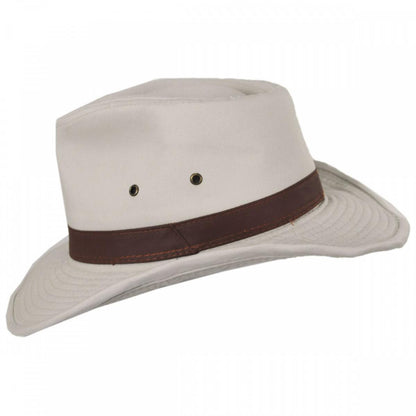 Dorfman Pacific | Cotton Twill Outback Fedora Hat | 400232 | profile | PUTTY
