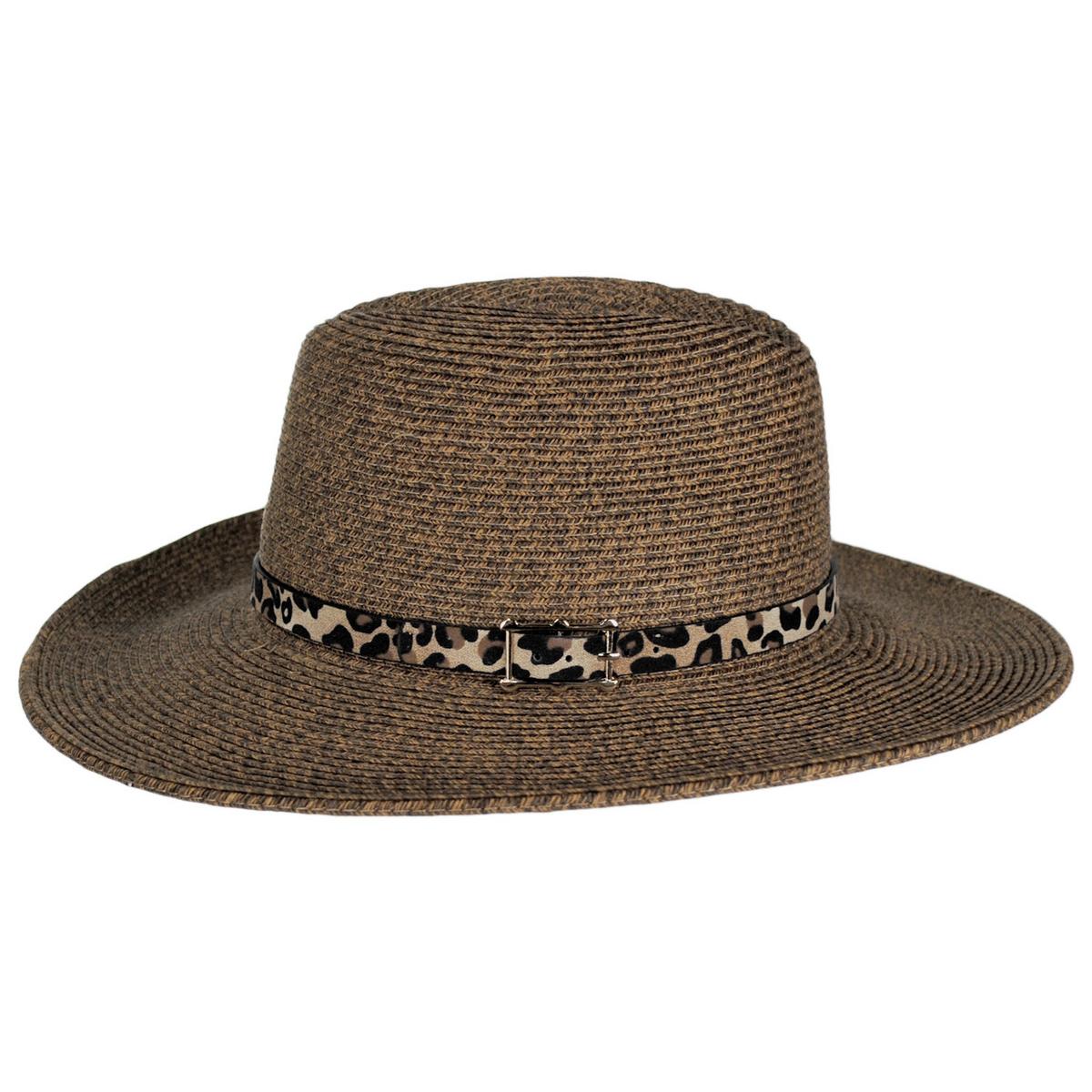 Karen Keith | Leopard Band Toyo Straw Safari Fedora Hat | 126607 | profile | TOAST