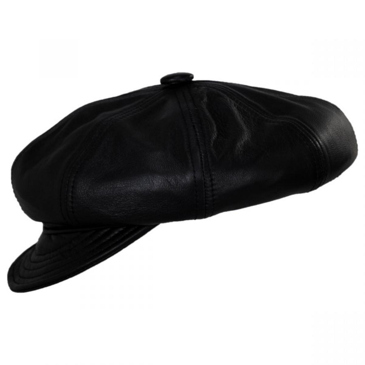 NEW YORK HAT CO | Spitfire Lambskin Leather Newsboy Cap | 161109 | profile | BLACK