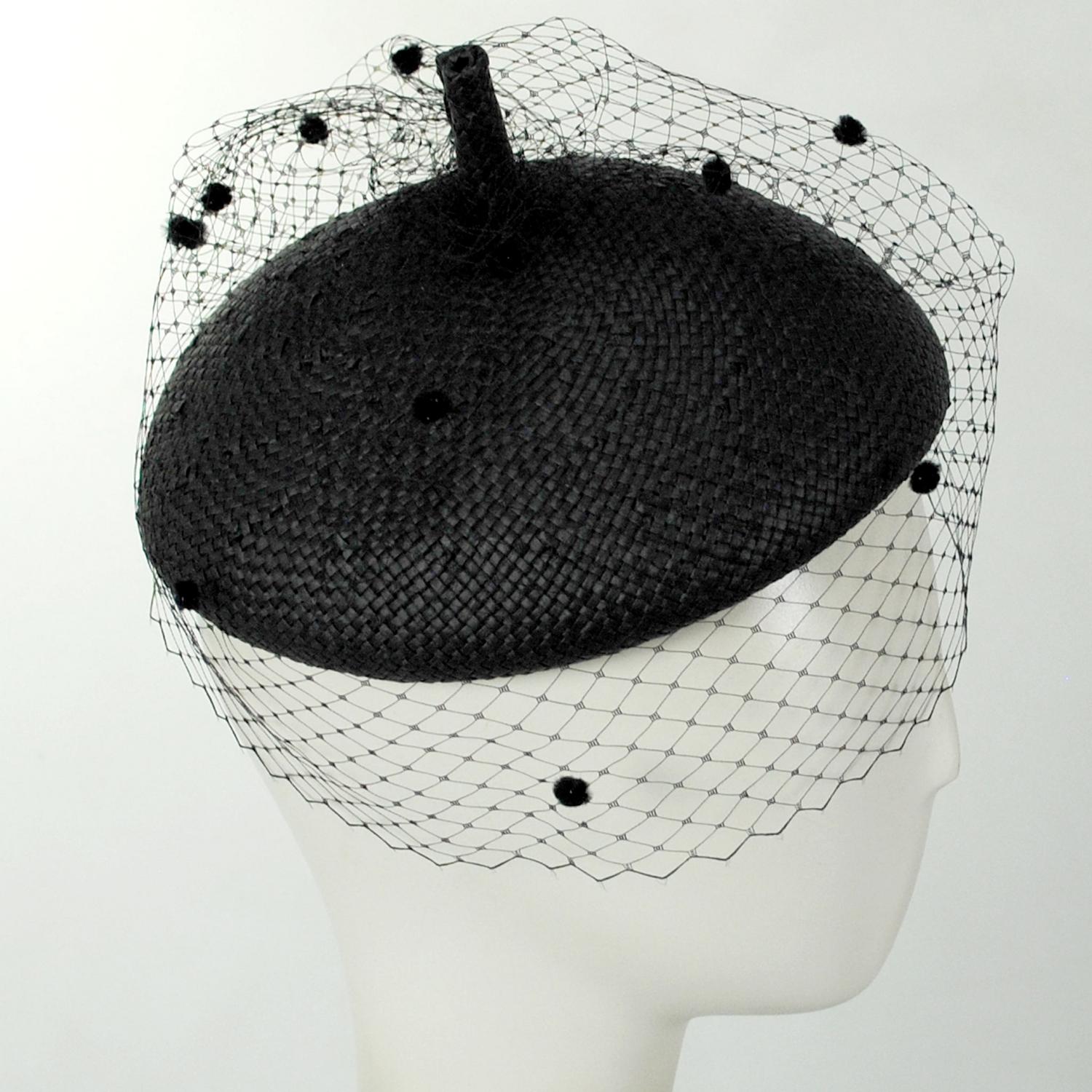Kathy Jeanne | Toyo Straw Beret with Veil | 100722 | profile | BLACK